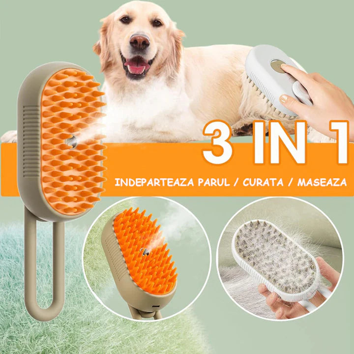 1+1 Perie de Masaj cu Aburi pentru Câini și Pisici Îndepărtează Părul Cazut, Reduce Năpârlirea, Curăță și Descurcă Blana, Hidratează și Relaxează Animalul de Companie, Peri Moi din Silicon, Desig Ergonomic, Potrivită pentru Toate Tipurile de Blană