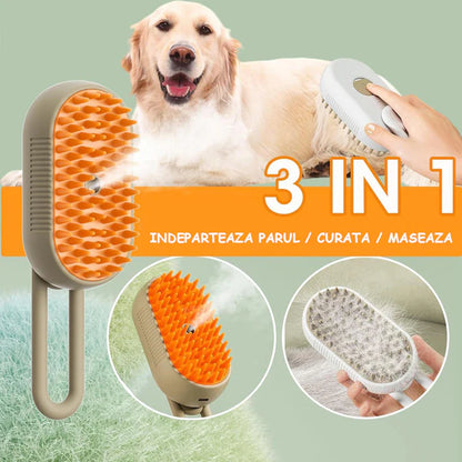 1+1 Perie de Masaj cu Aburi pentru Câini și Pisici Îndepărtează Părul Cazut, Reduce Năpârlirea, Curăță și Descurcă Blana, Hidratează și Relaxează Animalul de Companie, Peri Moi din Silicon, Desig Ergonomic, Potrivită pentru Toate Tipurile de Blană