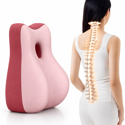 Pernă Ergonomică pentru Spate și Coloană Vertebrală, din Spumă cu Memorie Suport Lombar Ortopedic, Corector pentru Postură și Reducerea Durerilor de Spate, Ideală pentru Birou, Scaun Auto, Gaming, Canapea și Lucru de Acasă, Confortabil și Respirabil Roz