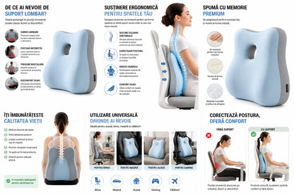 Pernă Ergonomică pentru Spate și Coloană Vertebrală, din Spumă cu Memorie Suport Lombar Ortopedic, Corector pentru Postură și Reducerea Durerilor de Spate, Ideală pentru Birou, Scaun Auto, Gaming, Canapea și Lucru de Acasă, Confortabil și Respirabil Roz