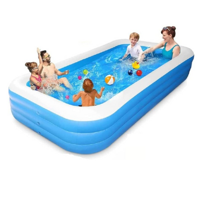 Piscina gonflabila 3 inele Family, Dimensiuni, 130 x 105 x 55 cm, Material Rezistent, Potrivita pentru copii si Adulti
