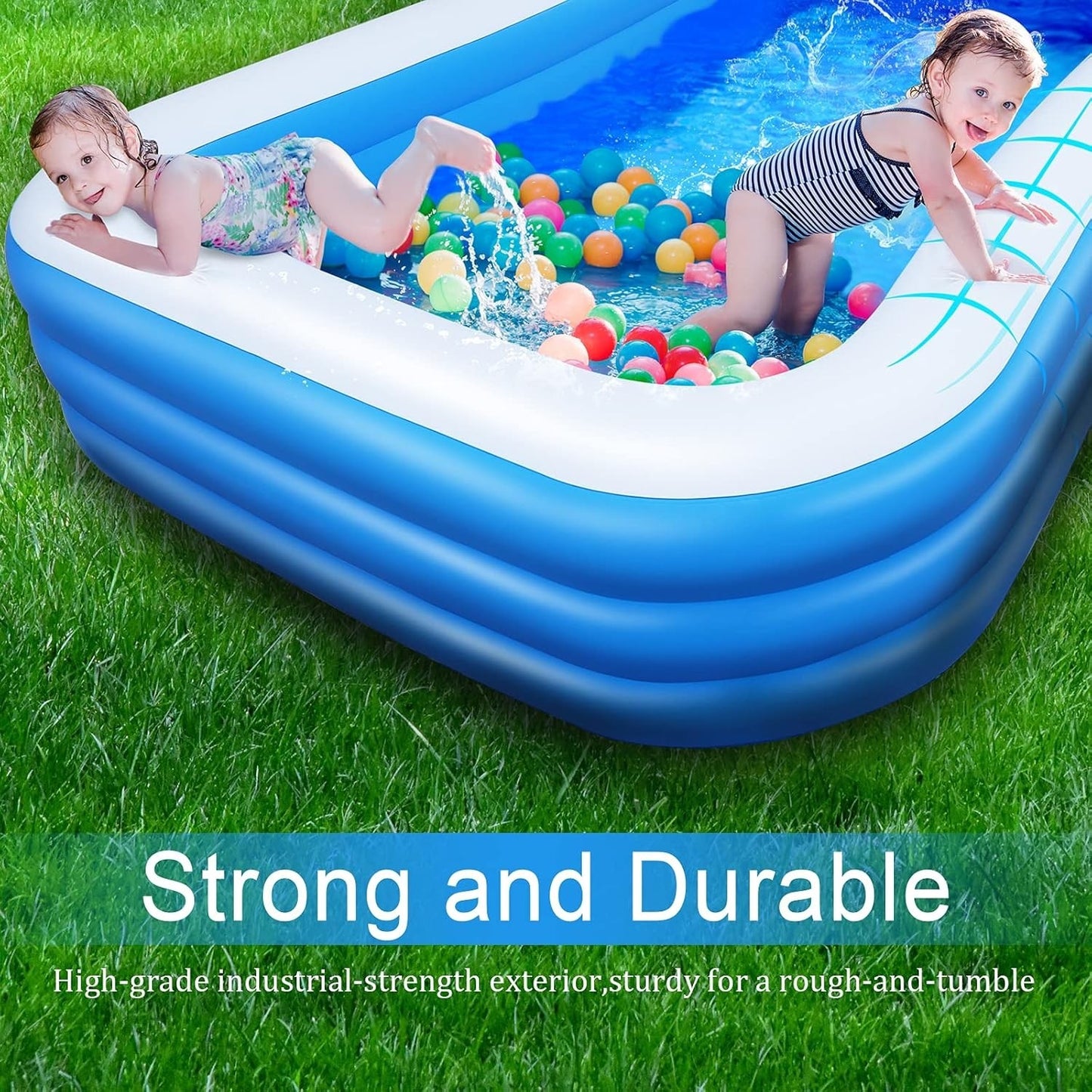 Piscina gonflabila 3 inele Family, Dimensiuni, 300 x 175 x 65 cm, Material Rezistent, Potrivita pentru copii si Adulti