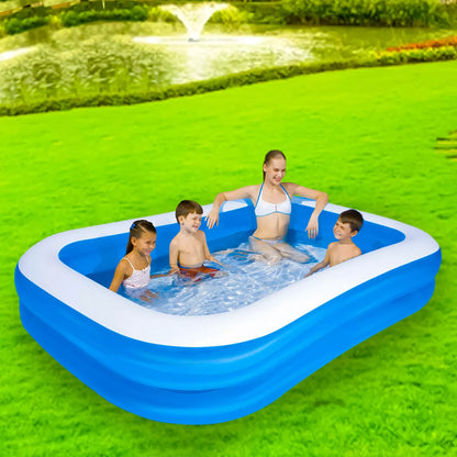 Piscina gonflabila Family XXL, cu Pompa electrica Cadou si ventilator, Dimensiuni, 200 x 150 x 50 cm, 2 inele, Material Rezistent, Potrivita pentru copii si Adulti