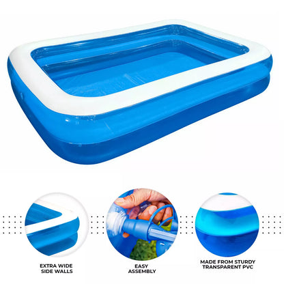 Piscina gonflabila Family XXL, cu Pompa electrica Cadou si ventilator, Dimensiuni, 200 x 150 x 50 cm, 2 inele, Material Rezistent, Potrivita pentru copii si Adulti