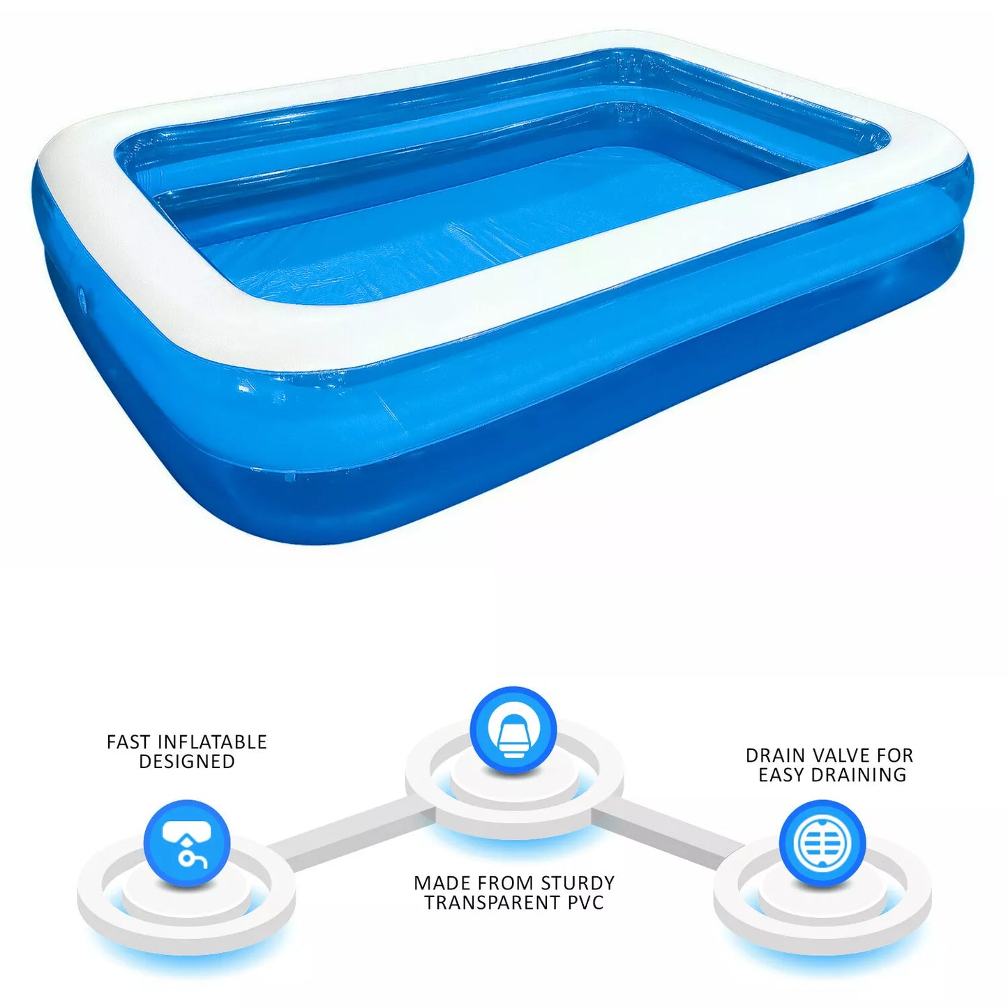 Piscina gonflabila Family XXL, cu Pompa electrica Cadou, Dimensiuni, 200 x 150 x 50 cm, 2 inele, Material Rezistent, Potrivita pentru copii si Adulti