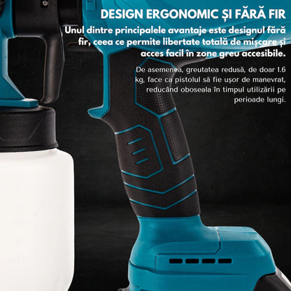 Pistol de Vopsit Electric DASGUT cu 2 Acumulatori Li-Ion 48V și Încărcător, Rezervor 800 ml, Debit Reglabil, Pulverizare Uniformă pentru Vopsea, Lac și Baiț