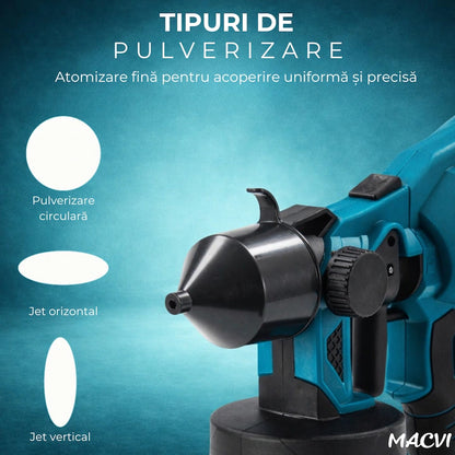 Pistol de Vopsit Electric DASGUT cu 2 Acumulatori Li-Ion 48V și Încărcător, Rezervor 800 ml, Debit Reglabil, Pulverizare Uniformă pentru Vopsea, Lac și Baiț