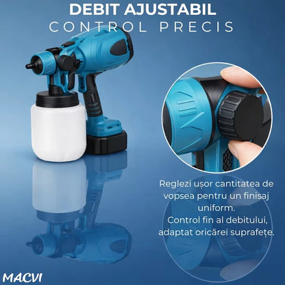 Pistol de Vopsit Electric DASGUT cu 2 Acumulatori Li-Ion 48V și Încărcător, Rezervor 800 ml, Debit Reglabil, Pulverizare Uniformă pentru Vopsea, Lac și Baiț