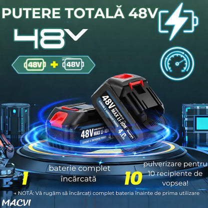 Pistol de Vopsit Electric DASGUT cu 2 Acumulatori Li-Ion 48V și Încărcător, Rezervor 800 ml, Debit Reglabil, Pulverizare Uniformă pentru Vopsea, Lac și Baiț