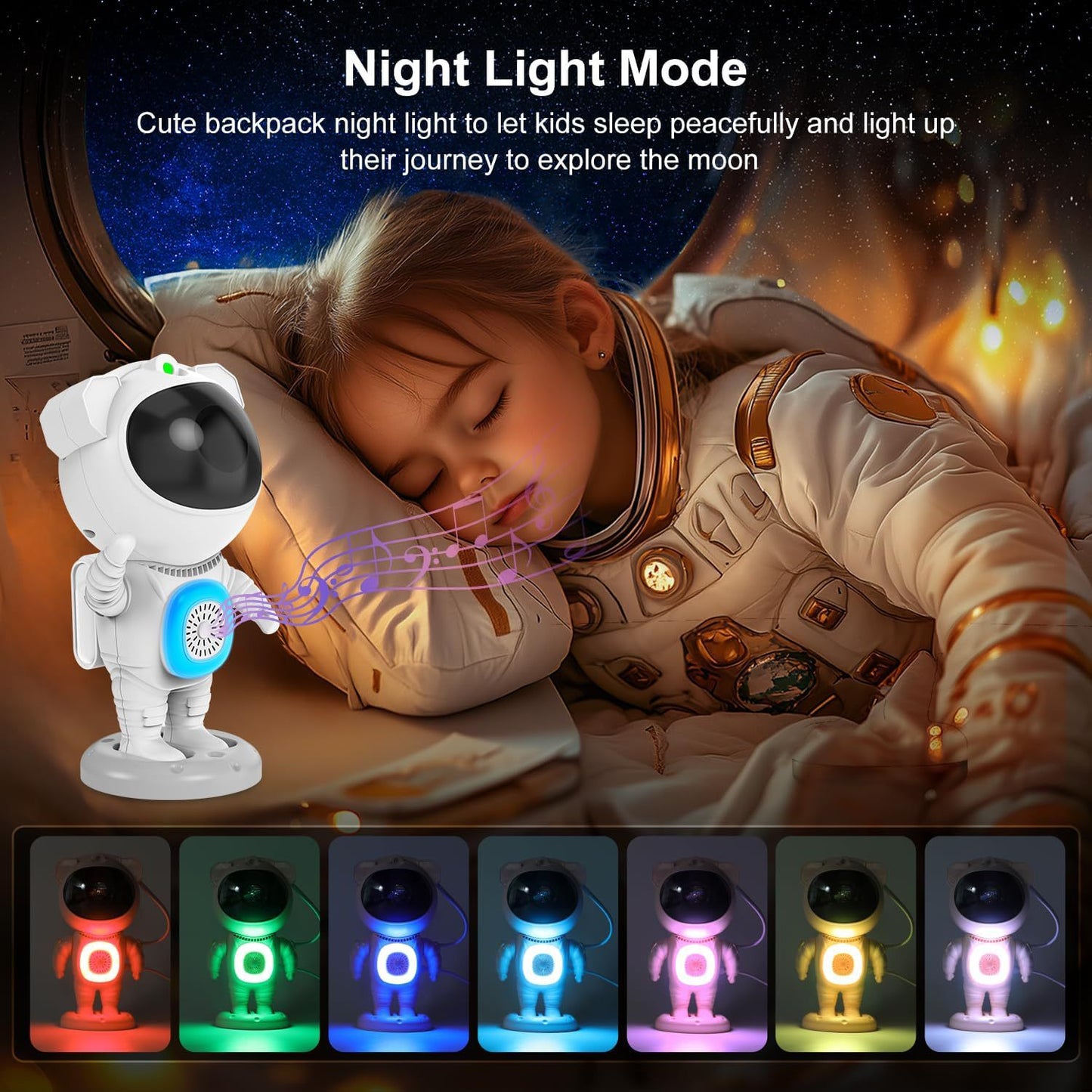 Proiector Astronaut Galaxie 3D Lampă Decorativă cu Lumină RGB și Bluetooth, 8 Moduri de Proiecție, Cu control din aplicatie, Telecomandă Muzica si Lumini