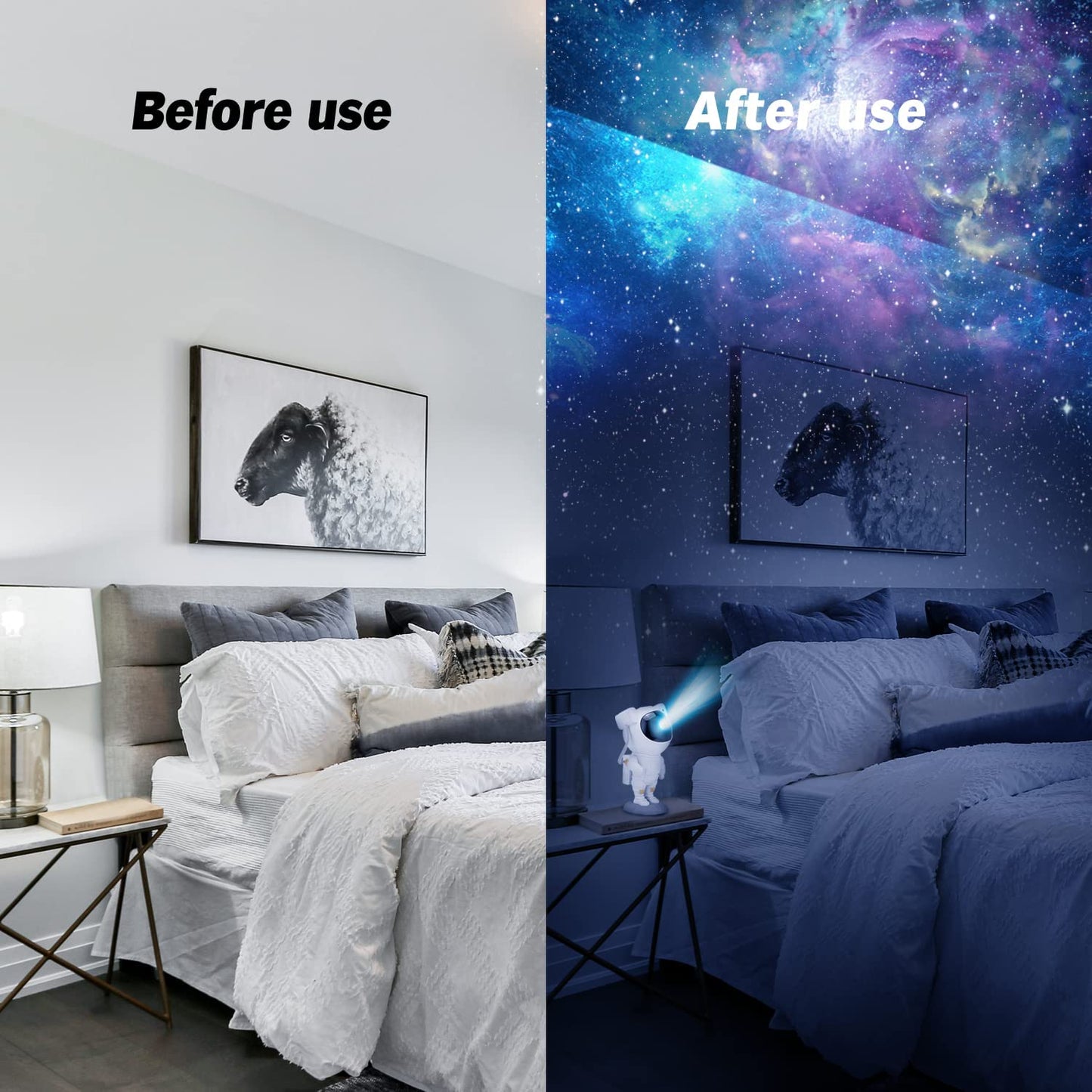 Proiector Astronaut Galaxie 3D Lampă Decorativă cu Lumină RGB și Bluetooth, 8 Moduri de Proiecție, Cu control din aplicatie, Telecomandă Muzica si Lumini