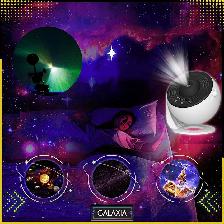 Proiector Cosmic HD Planetarium 3D, Lampa de veghe pentru copii 4K, 12 Discuri de proiectie cu Stele, Galaxii, Palnete, Reglare 360° Rotativa