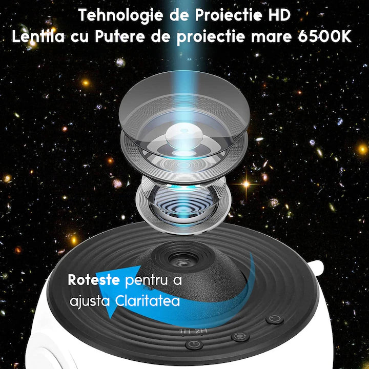 Proiector Cosmic HD Planetarium 3D, Lampa de veghe pentru copii 4K, 12 Discuri de proiectie cu Stele, Galaxii, Palnete, Reglare 360° Rotativa