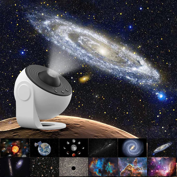 Proiector Cosmic HD Planetarium 3D, Lampa de veghe pentru copii 4K, 12 Discuri de proiectie cu Stele, Galaxii, Palnete, Reglare 360° Rotativa