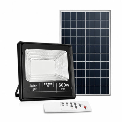 Proiector cu Panou Solar LED 600W, 8000 Lumeni, IP66, Telecomandă și Senzor de Lumină, Lampă Solară pentru Iluminat Exterior, Curte, Grădină, Parcare, Alei și Stradă