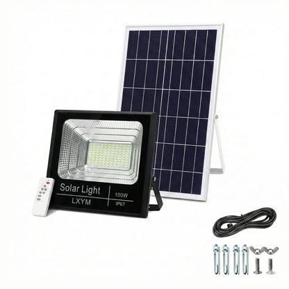 Proiector solar 100W Pro Light 7500 Lumeni, LED Ultra Luminos, cu Telecomanda, Suport prindere inclus, Autonomie Pana la 13 Ore, Senzor de lumina Protectie IP66