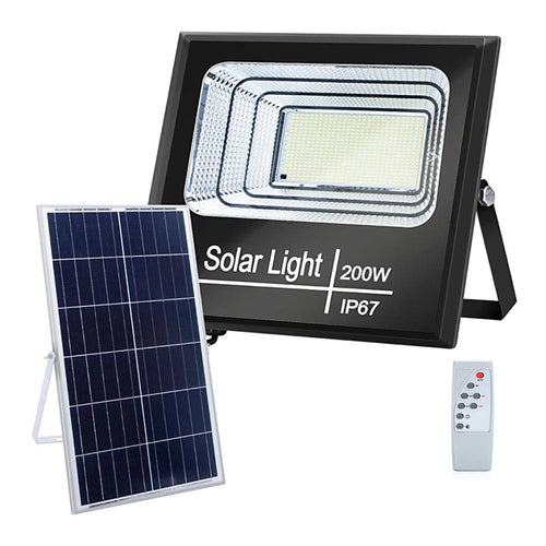 Proiector solar 200W LED cu Telecomanda, Panou Fotovoltaic, Autonomie Mare, Senzor de lumina