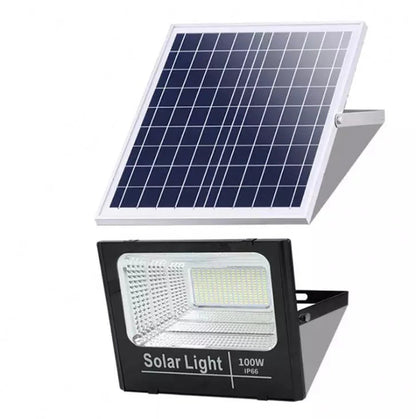 Proiector solar 100W LED, Jortan, cu Telecomanda, Suport prindere inclus, Panou Fotovoltaic, Autonomie Mare, Senzor de lumina