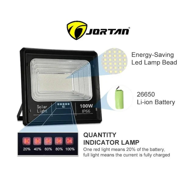 Proiector solar LED jortan 100W, cu Telecomanda, Suport prindere inclus, Panou Fotovoltaic, Autonomie Mare, Senzor miscare, Senzor de lumina - Imagine 4