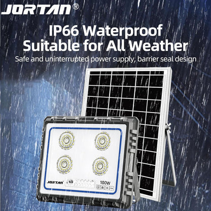 Proiector Solar LED Jortan 100W din Aluminiu cu Telecomandă, Senzor de Lumină, Exterior ,Rezistent, Iluminare Inteligentă