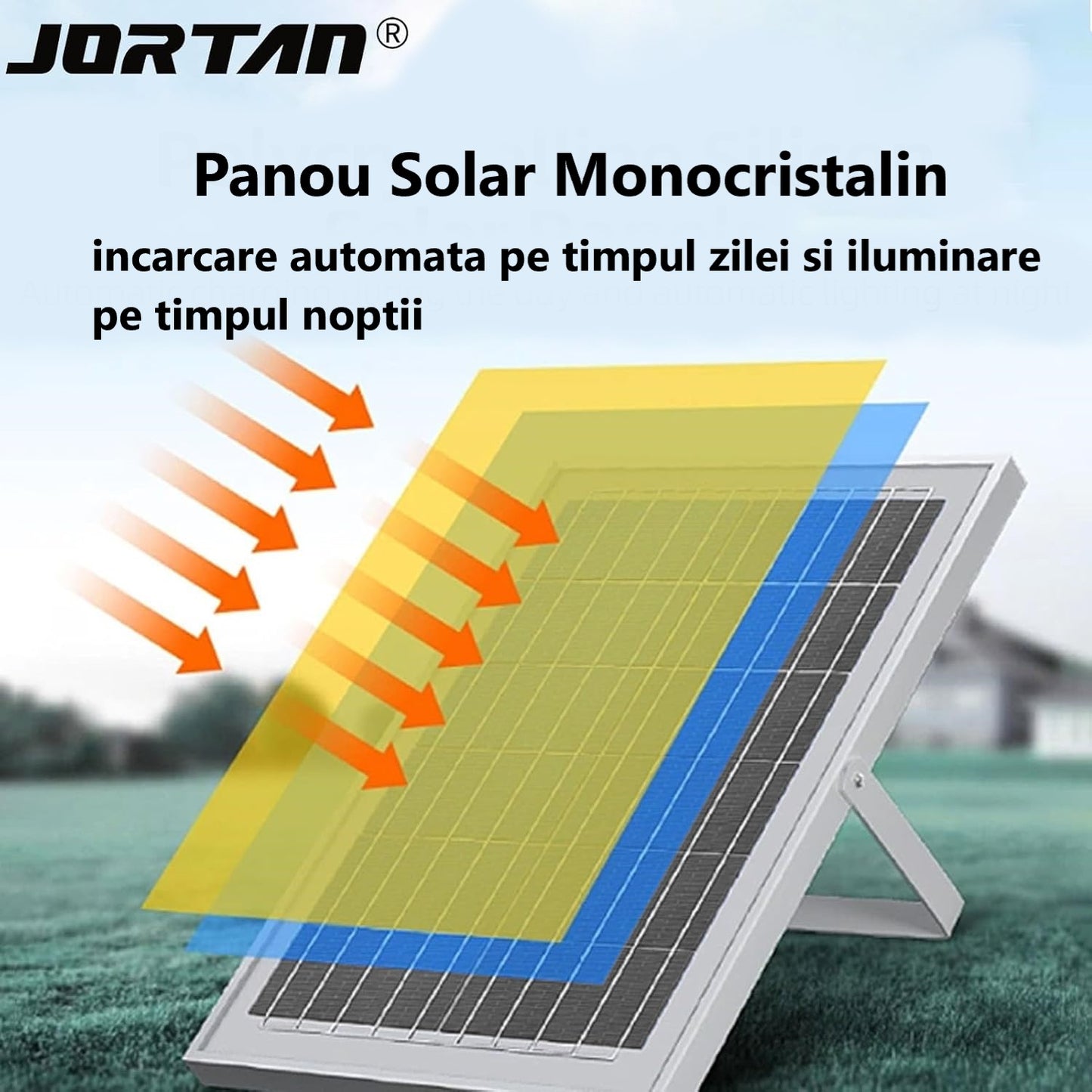Proiector Solar LED Jortan 100W din Aluminiu cu Telecomandă, Senzor de Lumină, Exterior ,Rezistent, Iluminare Inteligentă