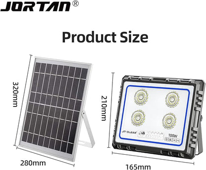 Proiector Solar LED Jortan 100W din Aluminiu cu Telecomandă, Senzor de Lumină, Exterior ,Rezistent, Iluminare Inteligentă