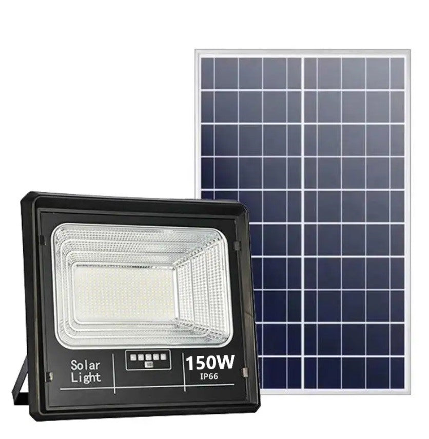 Proiector solar LED jortan 150W, cu Telecomanda, Panou Fotovoltaic separat, Autonomie Mare, Senzor de lumina
