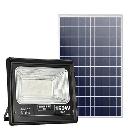 Proiector solar LED jortan 150W, cu Telecomanda, Panou Fotovoltaic separat, Autonomie Mare, Senzor de lumina