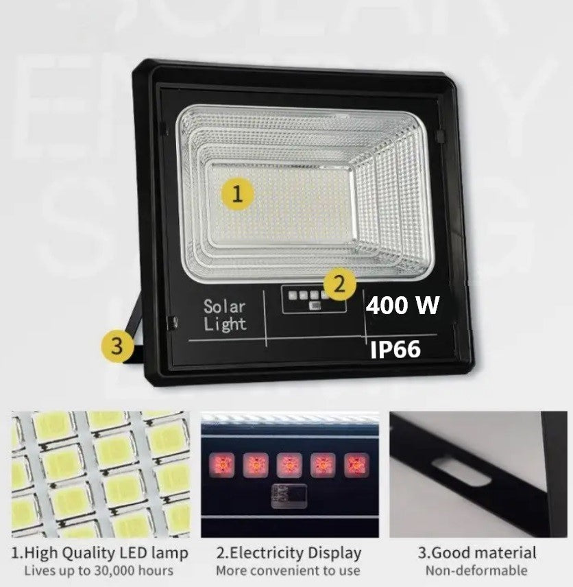 Proiector solar LED jortan 400W, Telecomanda, Suport prindere inclus, Panou Fotovoltaic, Autonomie Mare, Senzor de lumina