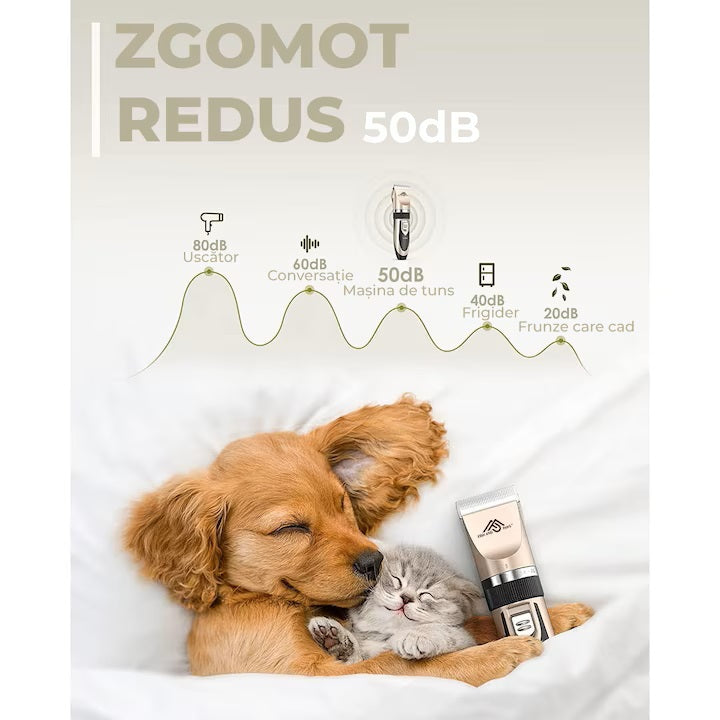 Aparat de Tuns Animale Caini si Pisici cu Acumulator, 8 în 1, 6800RPM, 1800mAh, Set Complet Pentru ingrijire