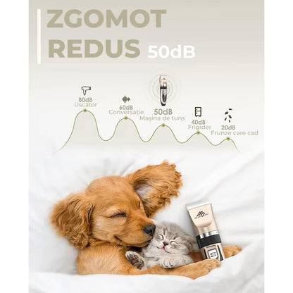 Aparat de Tuns Animale Caini si Pisici cu Acumulator, 8 în 1, 6800RPM, 1800mAh, Set Complet Pentru ingrijire