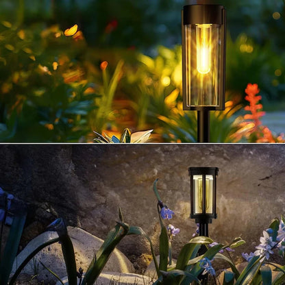 Lampa solara de gradina 1+1 Gratis Tip Felinar LED 55Cm Rezitenta la intemperii IP65 Lumina calda Pentru Curte, Alee, Drum