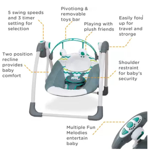 Leagan Electric de bebe, At Performance, Cu 7 melodii, 3 sunete naturale, 2 pozitii de reglare scaun, Albastru - Imagine 10