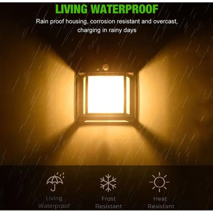 Lampa Solara de Perete, Led, Pentru Exterior, Senzor de Miscare si Lumina, Fara Fir, 3 Moduri de Functionare, Rezistent la Apa, Culoare Negru