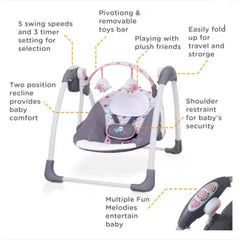 Leagan Electric pentru bebelusi, At Performance, Cu 7 melodii, 3 sunete naturale, 2 pozitii de reglare scaun, Roz - Imagine 4