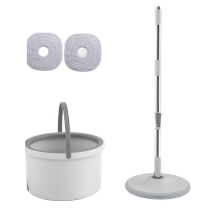 Set mop, AT PERFORMANCE ®, rotativ cu doua rezerve si auto spalare, culoare alb, rotunda, compartimente pentru apa curata si murdara, robinet de scurgere a apei si consum redus