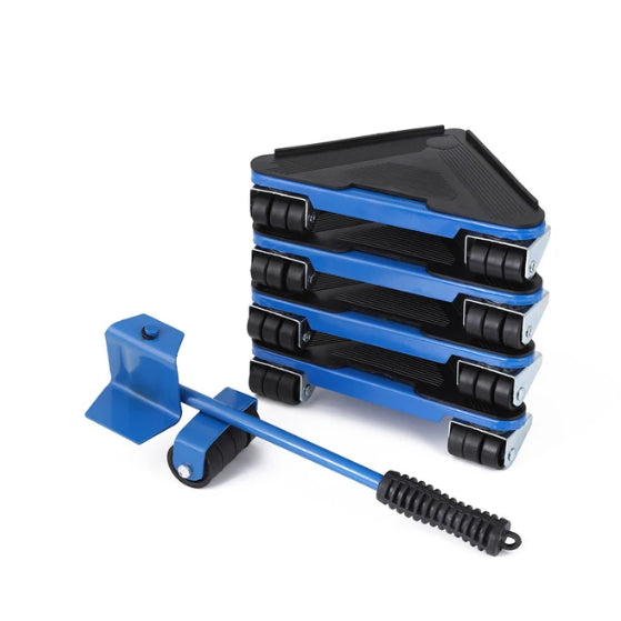 Kit complet pentru mutat si carat mobila, At Performance, reglare 360 grade, greutate maxima 200 kg, otel, albastru