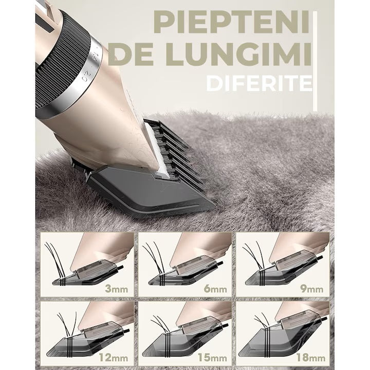 Aparat de Tuns Animale Caini si Pisici cu Acumulator, 8 în 1, 6800RPM, 1800mAh, Set Complet Pentru ingrijire