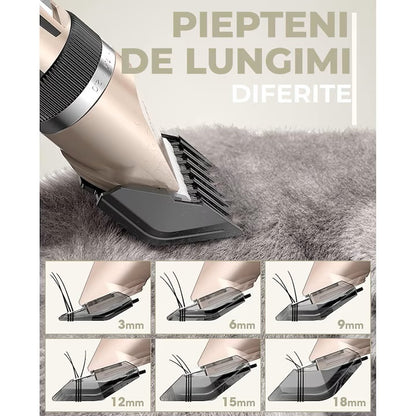 Aparat de Tuns Animale Caini si Pisici cu Acumulator, 8 în 1, 6800RPM, 1800mAh, Set Complet Pentru ingrijire
