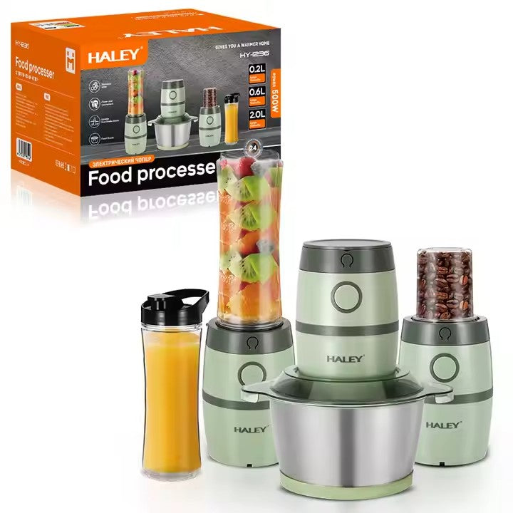 Robot 3 în 1 HALEY, 2L, 500W, de Carne și Legume Mini, din Oțel Inoxidabil, Verde