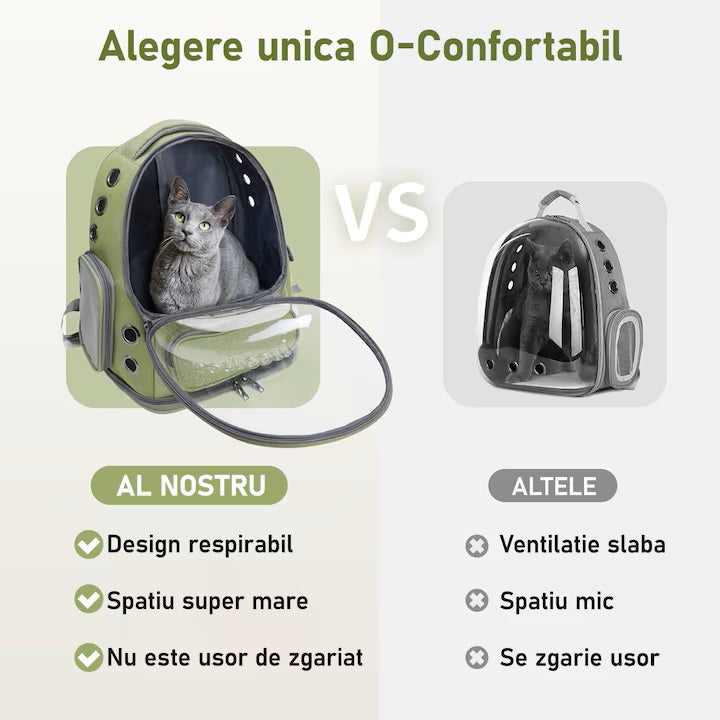 Rucsac Portabil pentru Transport Animale de Companie, cu Hublou Transparent și Design Respirabil, Buzunare Laterale, Material Rezistent, Pentru Pisici și Câini de Talie Medie, Sustine până la 9 Kg, 33 x 27 x 42 cm, Negru