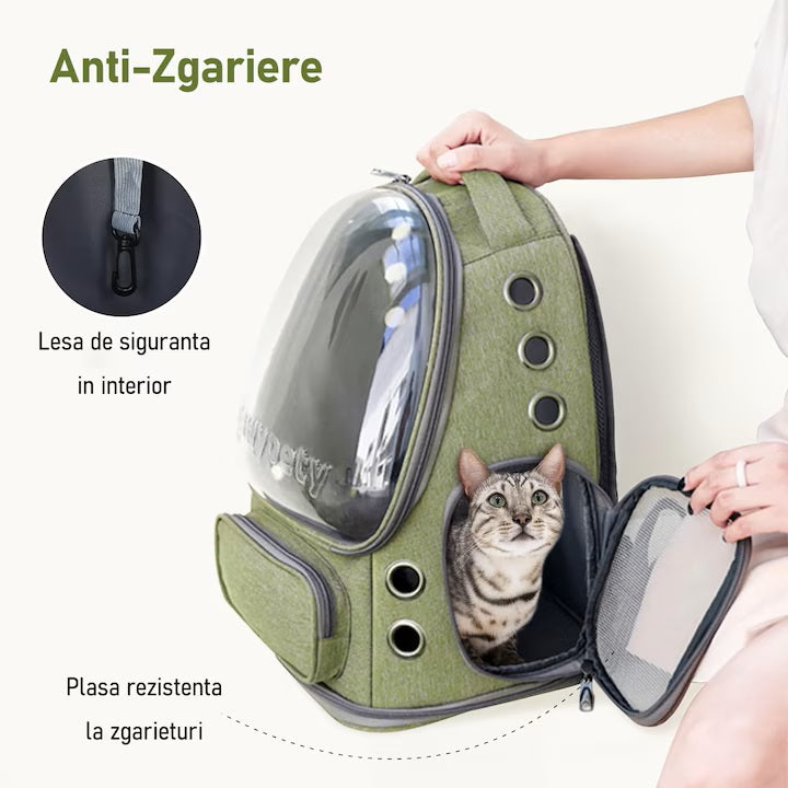Rucsac Portabil pentru Transport Animale de Companie, cu Hublou Transparent și Design Respirabil, Buzunare Laterale, Material Rezistent, Pentru Pisici și Câini de Talie Medie, Sustine până la 9 Kg, 33 x 27 x 42 cm, Negru