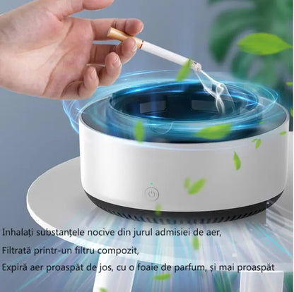 Scrumieră Electrică Inteligentă 2 în 1 cu Purificator de Aer și Aromaterapie, Auto-Stingere, Ventilare Puternică
