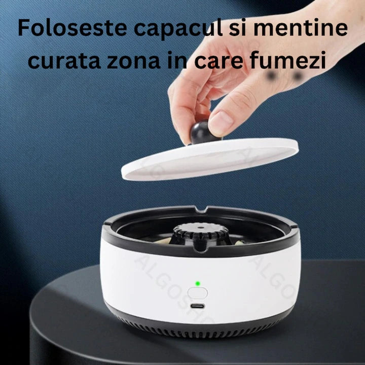 Scrumieră Electrică Inteligentă 2 în 1 cu Purificator de Aer și Aromaterapie, Auto-Stingere, Ventilare Puternică