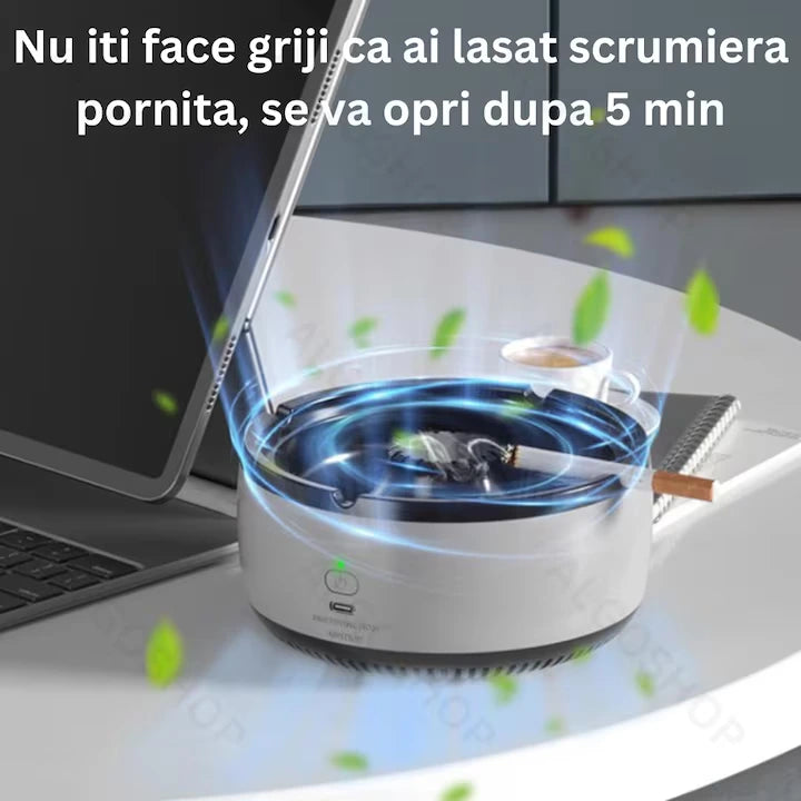 Scrumieră Electrică Inteligentă 2 în 1 cu Purificator de Aer și Aromaterapie, Auto-Stingere, Ventilare Puternică