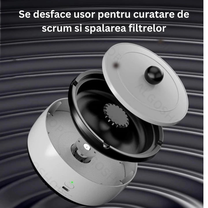 Scrumieră Electrică Inteligentă 2 în 1 cu Purificator de Aer și Aromaterapie, Auto-Stingere, Ventilare Puternică