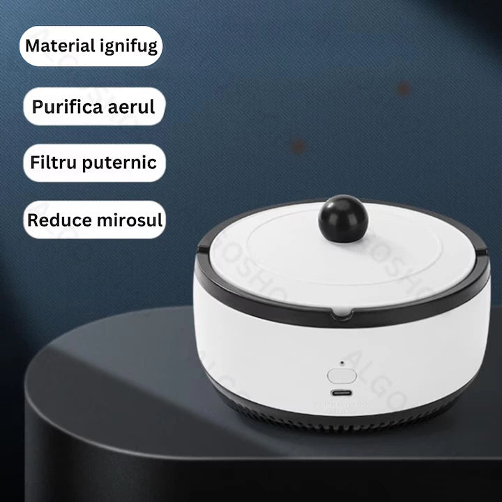 Scrumieră Electrică Inteligentă 2 în 1 cu Purificator de Aer și Aromaterapie, Auto-Stingere, Ventilare Puternică