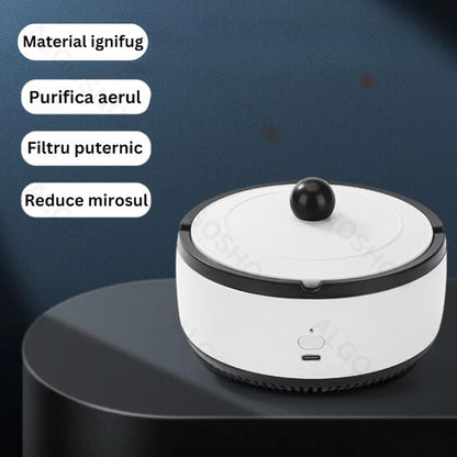 Scrumieră Electrică Inteligentă 2 în 1 cu Purificator de Aer și Aromaterapie, Auto-Stingere, Ventilare Puternică