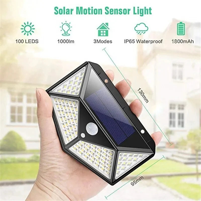 Set 10X lampi solare, 100 leduri cu senzori de miscare si 3 moduri de functionare, buton ON/OFF, Baterie 600 mAh