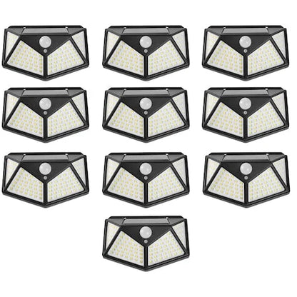 Set 10X lampi solare, 100 leduri cu senzori de miscare si 3 moduri de functionare, buton ON/OFF, Baterie 600 mAh
